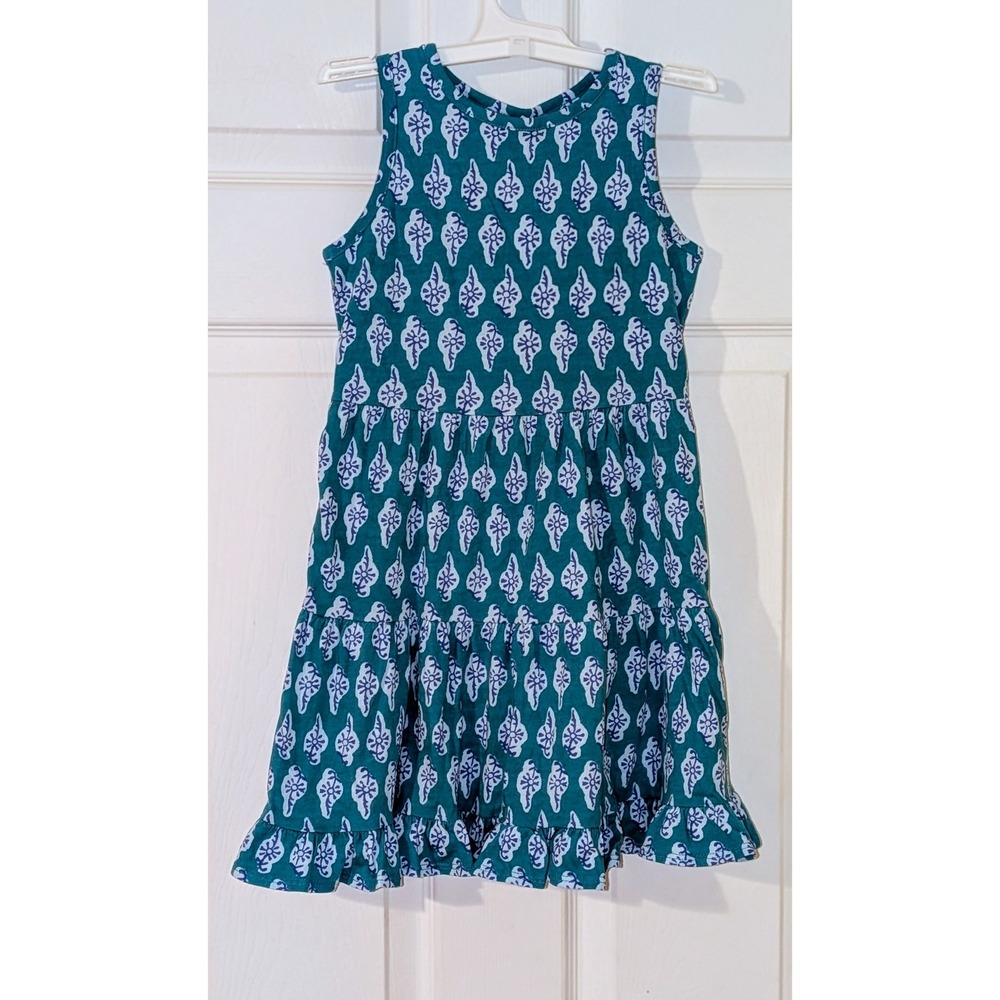 Crewcuts Girls Teal Blue White Pattern Tiered Ruffle Dress Size‎ 5 NWT $50 - Picture 2 of 7